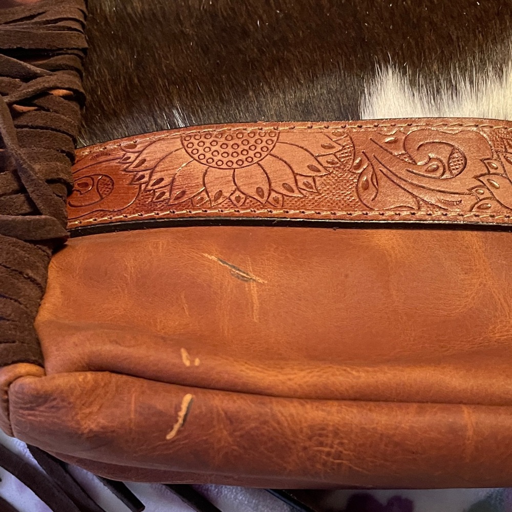 Myra Bag Brown and White Cowhide Fringe Shoulder Bag - Picture 6 of 8